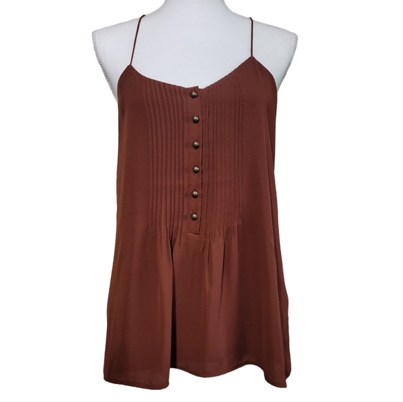 NWT Express Button-front Pleated Brown Camisole - Picture 1 of 8